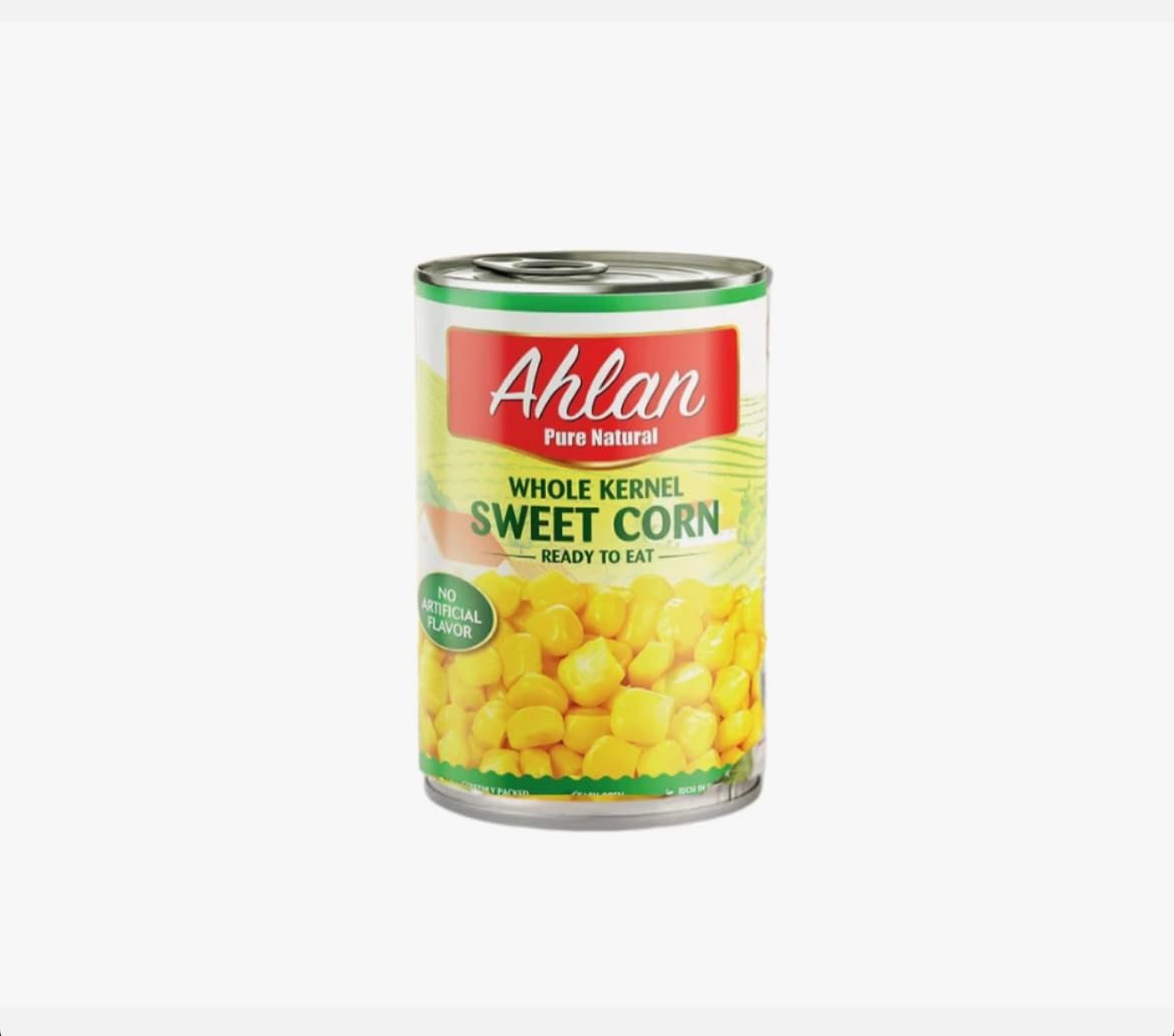 Ahlan's Pure Natural Whole Kernel Sweet Corn, Ready to Eat, No Artificial Flavour Pack of 24