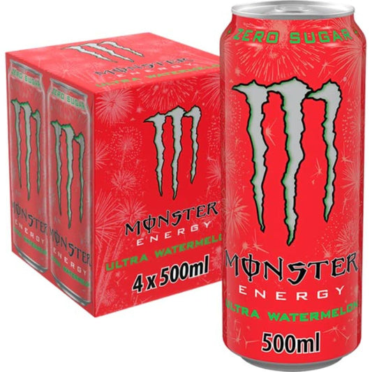 Monster Energy Drink 500 ML, Zero Sugar, Ultra Water Melon, Pack of 4