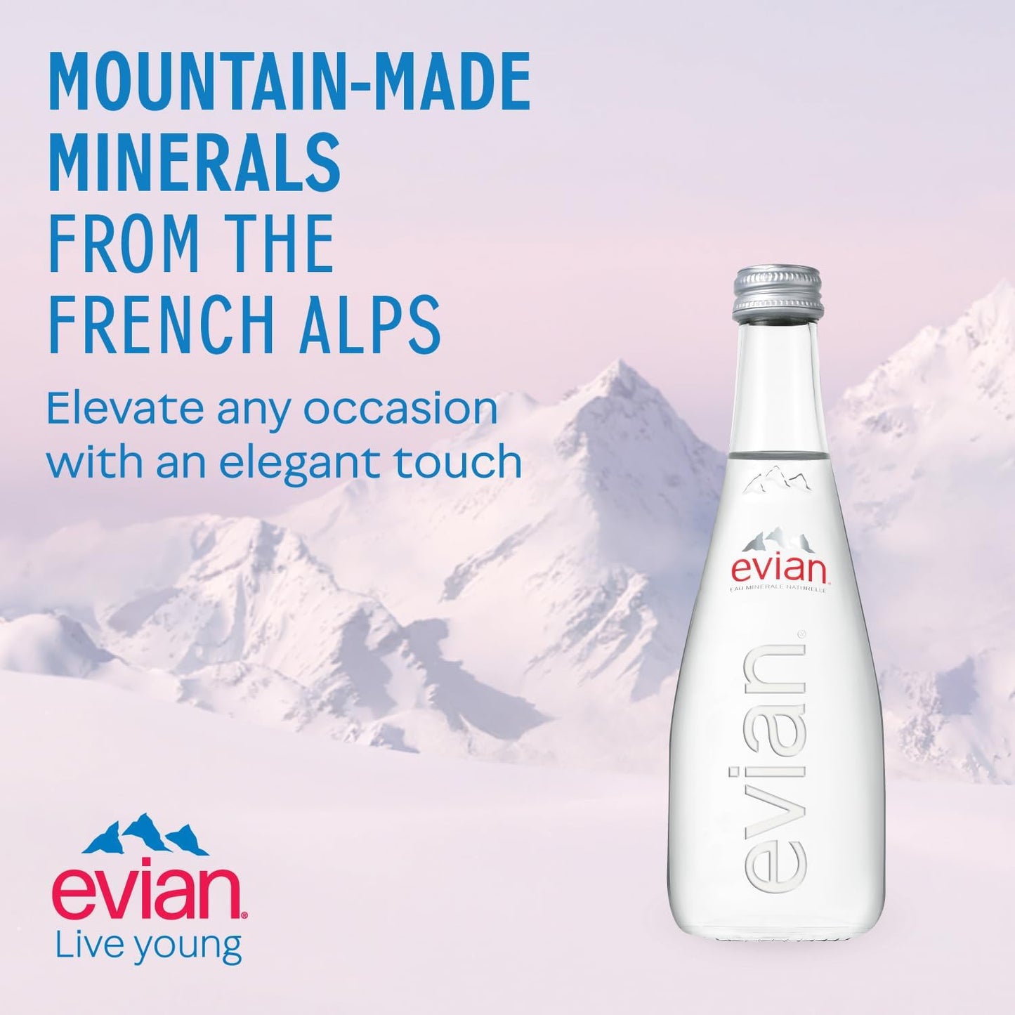 Evian Mineral Water, Naturally Filtered Drinking Water, 330ml Bottled Water Crafted by Nature, Case of 20 x 330ml Glass Water Bottles