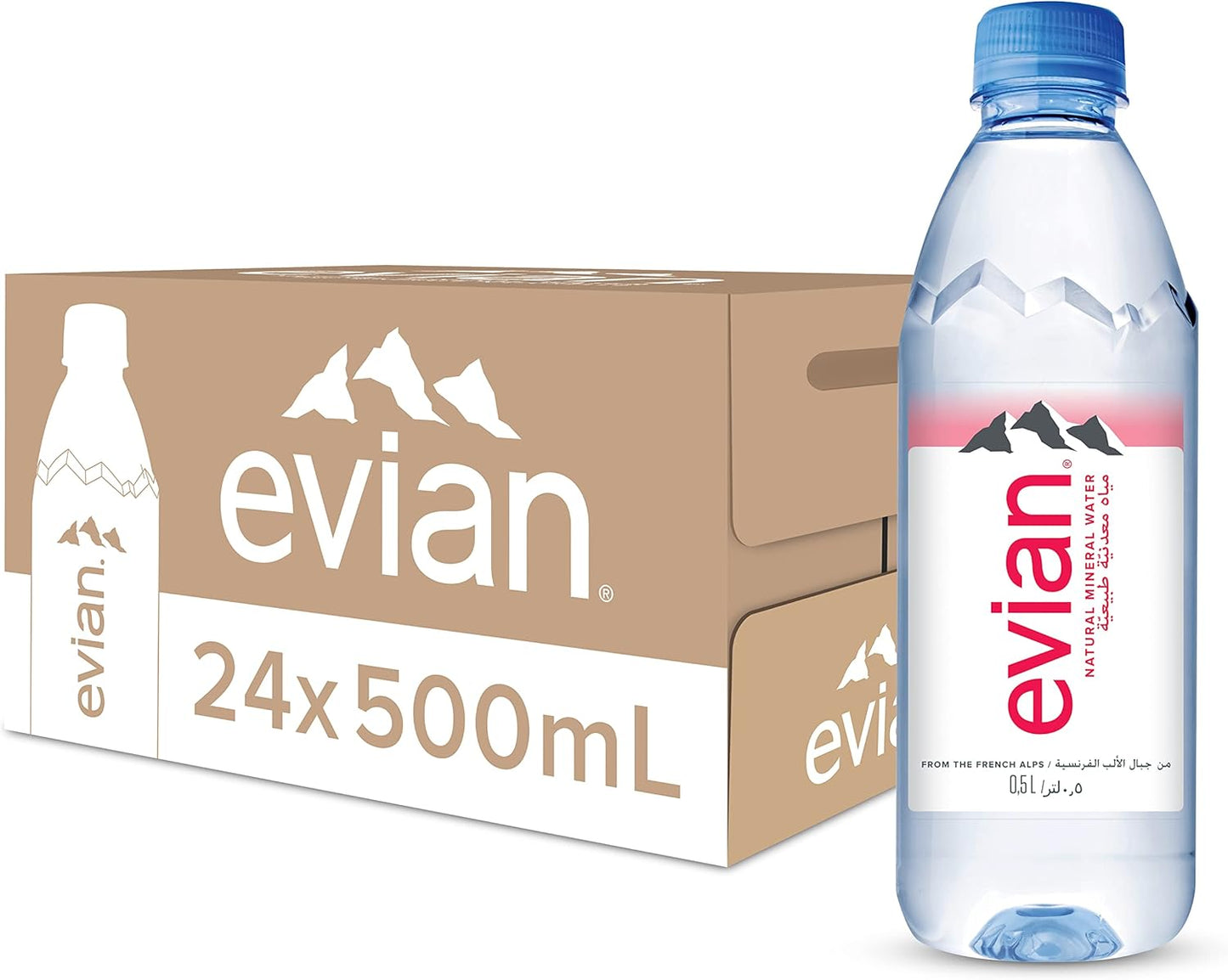 Evian Mineral Water, Naturally Filtered Drinking Water, 500ml Bottled Water Crafted by Nature, Case of 24 x 500 ML Evian Water Bottles