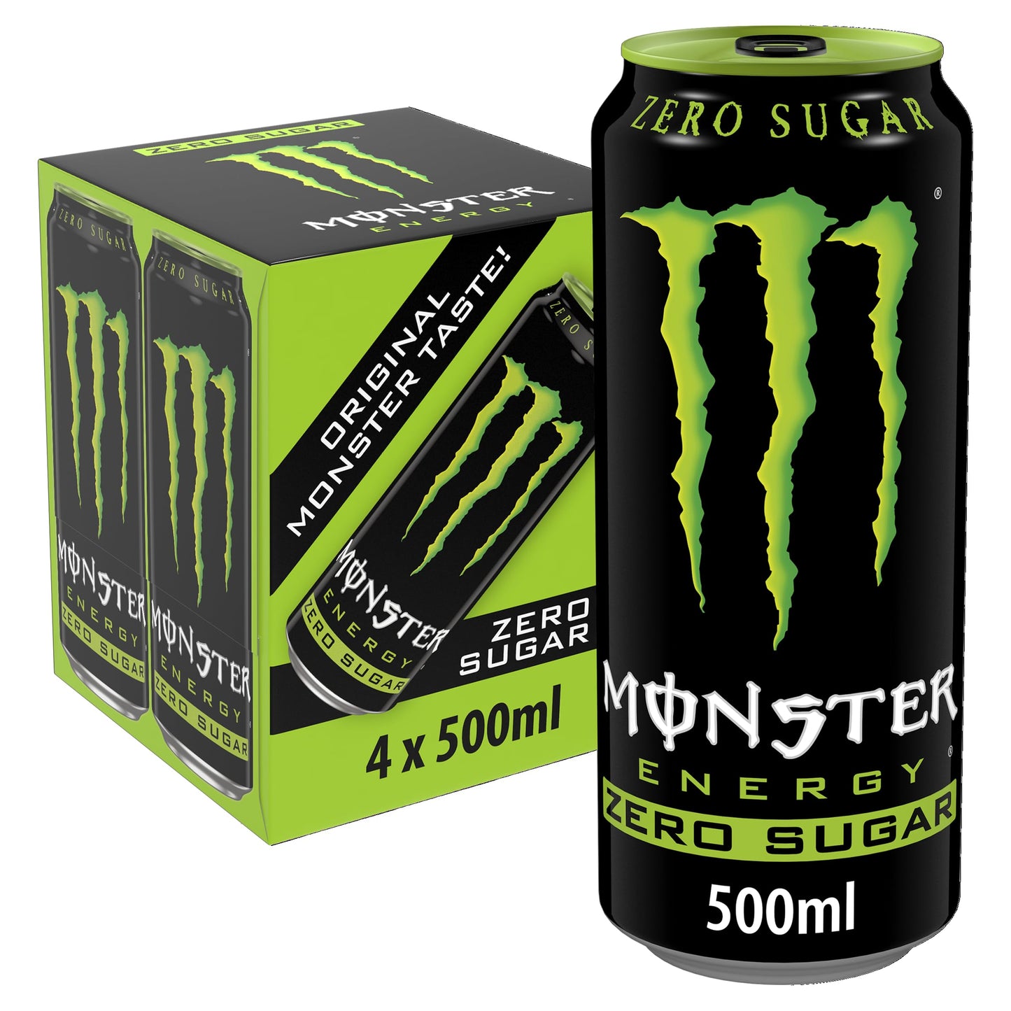 Monster Energy Drink 500 ML, Original Zero Sugar, pack of 4