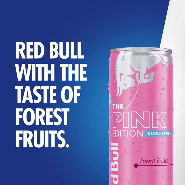 Redbull Energy Drink 250 ML, Sugar Free Pink Edition, Forest Fruits Flavour, Pack of 12