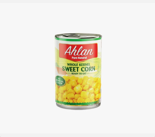 Ahlan's Pure Natural Whole Kernel Sweet Corn, Ready to Eat, No Artificial Flavour Pack of 24
