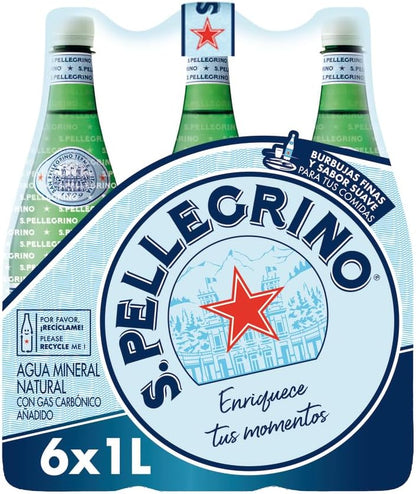 San Pellegrino Sparkling Natural Carbonated Mineral Water, 1 Litre (Pack of 6)