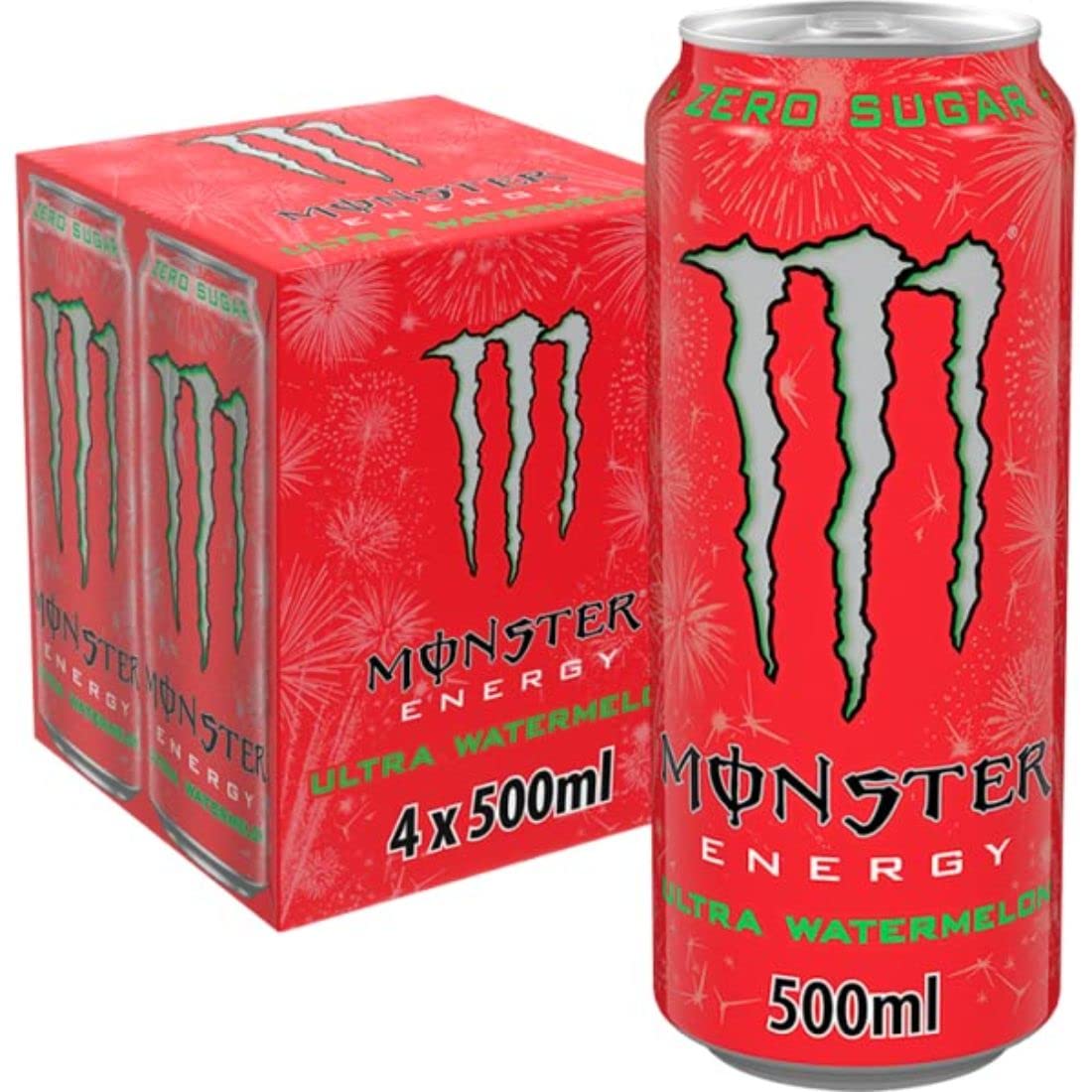Monster Energy Drink 500 ML, Zero Sugar, Ultra Water Melon, Pack of 4