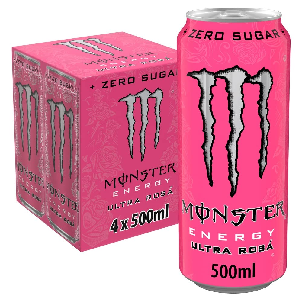 Monster Energy Drink 500 ML, Zero Sugar, Ultra Rosa, Pack of 4