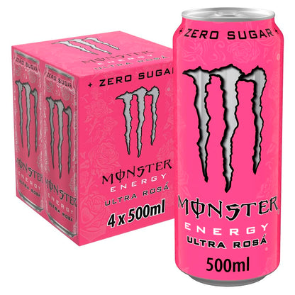 Monster Energy Drink 500 ML, Zero Sugar, Ultra Rosa, Pack of 4