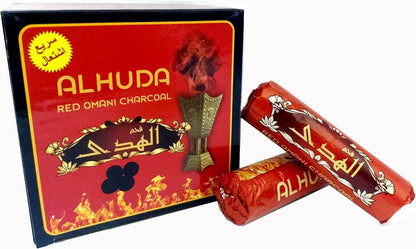 ALHUDA Red Omani Charcoal, 80 Pieces, Quick-Light, Long-Burning,Premium Arabian Bakhoor Incense Set with Quick-Light Charcoal Tablets