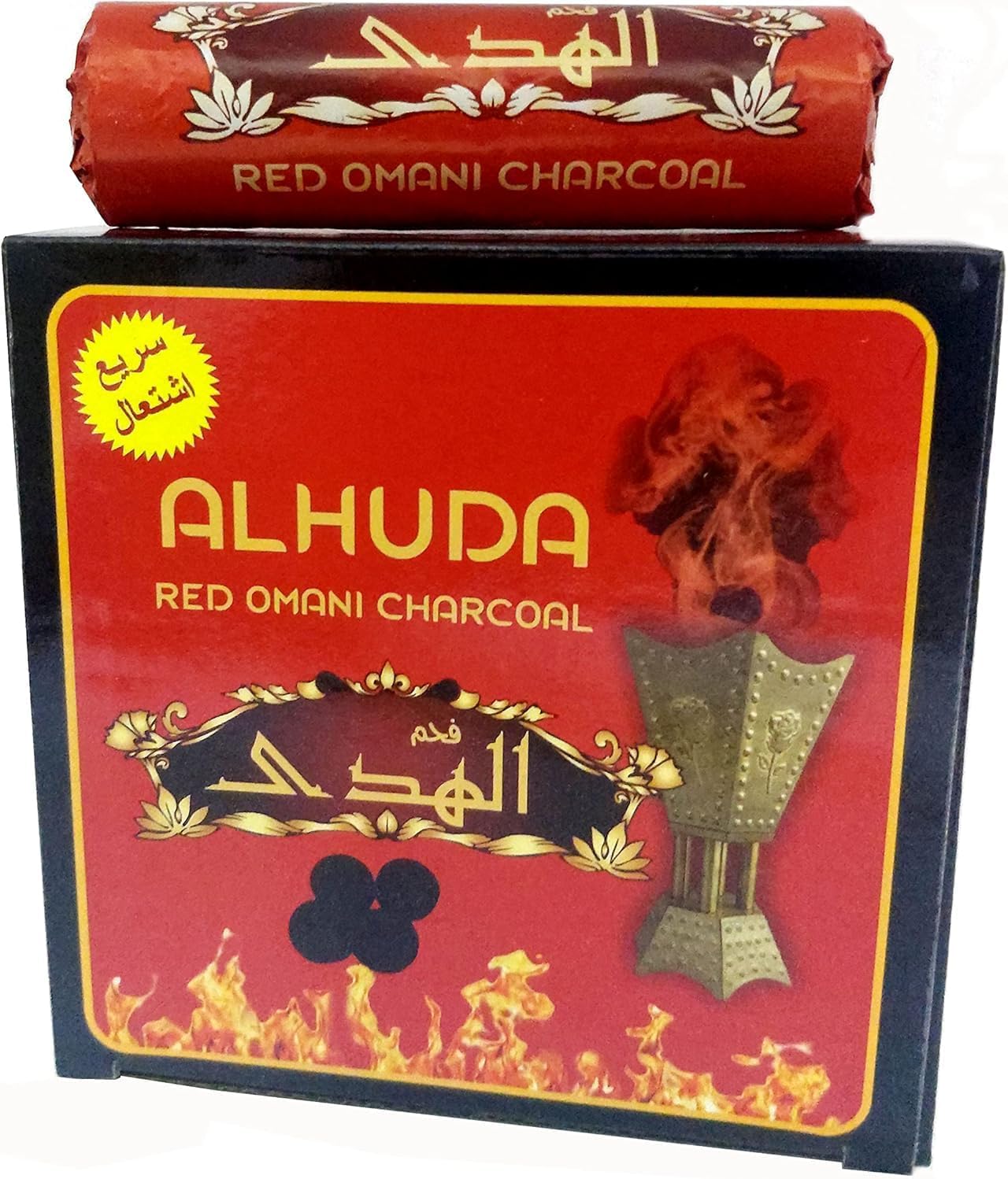 ALHUDA Red Omani Charcoal, 80 Pieces, Quick-Light, Long-Burning,Premium Arabian Bakhoor Incense Set with Quick-Light Charcoal Tablets