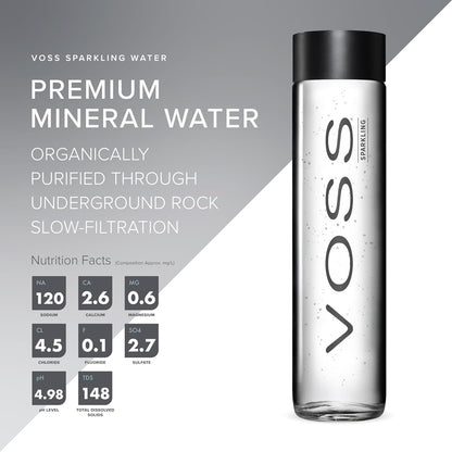Voss Sparkling, Glass Bottle, 800 ml (Pack Of 12)