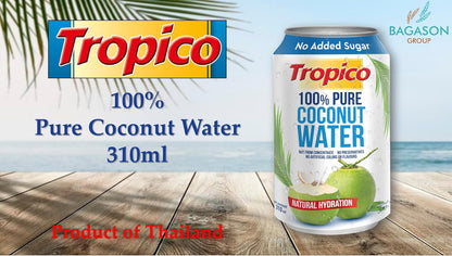 Tropico 100% Pure Thai Coconut Water, 310 ml, Pack of 24 | No Added Sugar | Product of Thailand