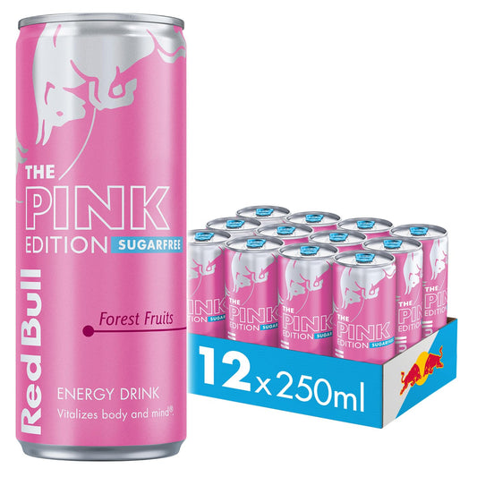 Redbull Energy Drink 250 ML, Sugar Free Pink Edition, Forest Fruits Flavour, Pack of 12