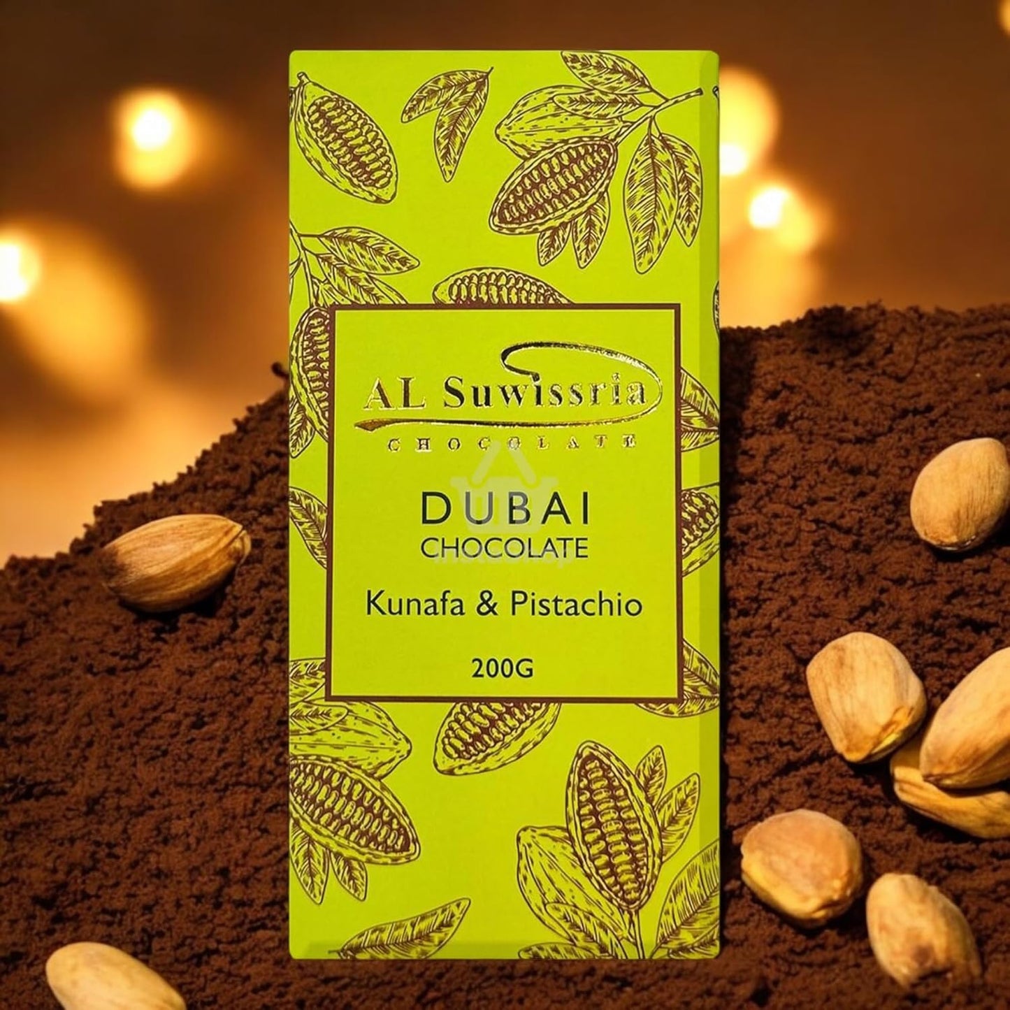 Alsuwissria's PISTACHIO Kunafa Chocolate Bar 200g | Dubai's Viral Chocolate | Pistachio Cream Filling with Kunafa| Freshly Made with Real Kunafa & Premium Chocolate