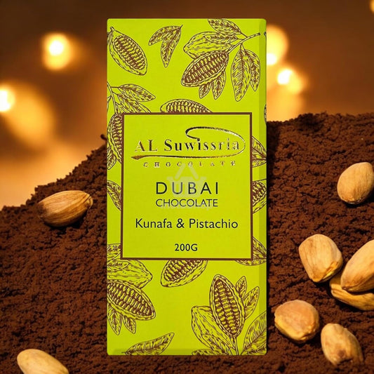 Alsuwissria's PISTACHIO Kunafa Chocolate Bar 200g | Dubai's Viral Chocolate | Pistachio Cream Filling with Kunafa| Freshly Made with Real Kunafa & Premium Chocolate