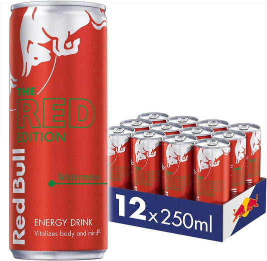 Red Bull Energy Drink 250 ML, Red Edition, Watermelon Flavour, Pack of 12