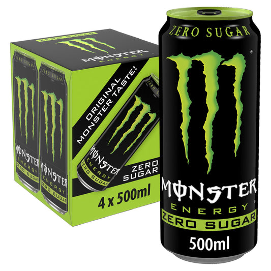 Monster Energy Drink 500 ML, Original Zero Sugar, pack of 4