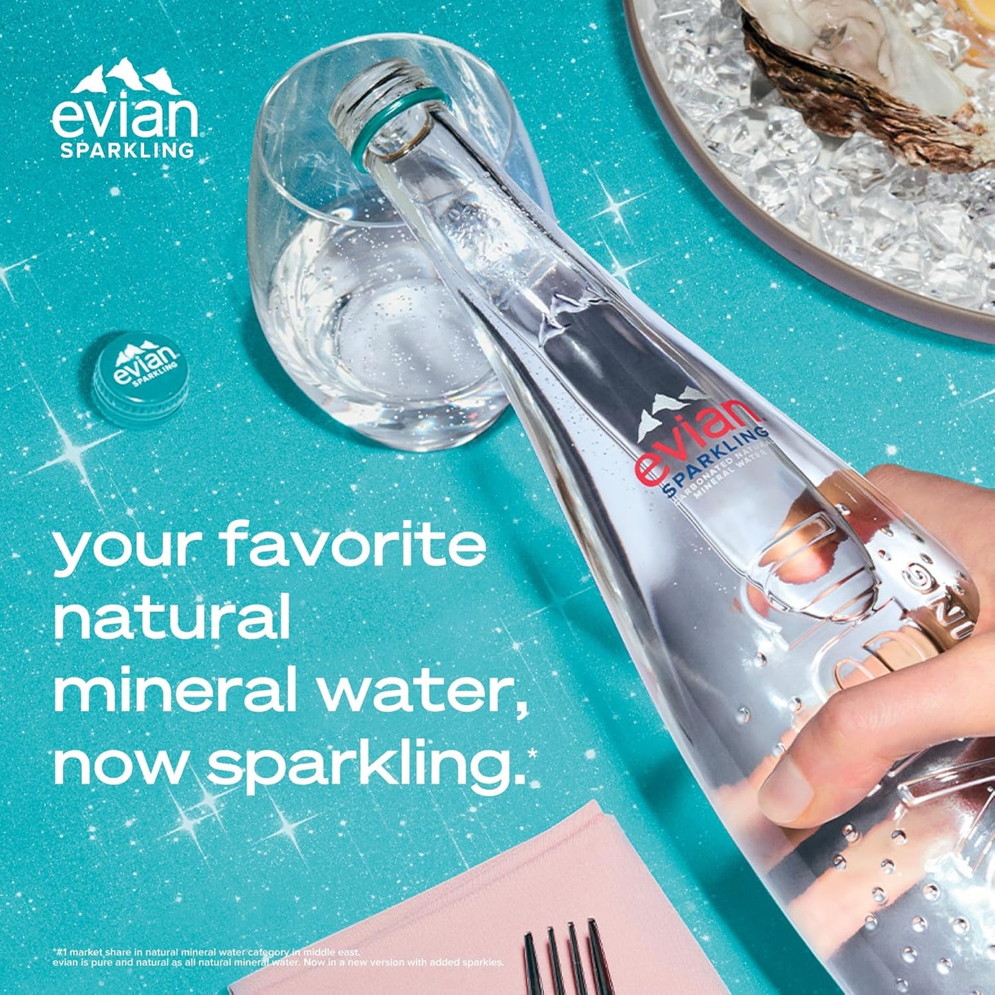 Evian Sparkling Carbonated Natural Mineral Water 20 x 330ml , Case of 20 Bottles, Naturally Filtered Drinking Water, Crafted by Nature. Package may vary