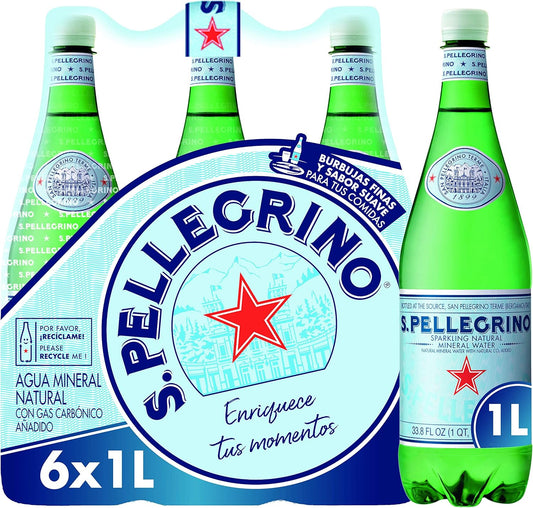 San Pellegrino Sparkling Natural Carbonated Mineral Water, 1 Litre (Pack of 6)